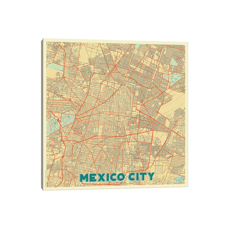 Mexico City Retro Urban Blueprint Map 1 Piece Wrapped Canvas Wall Art, 45.72 cm H x 45.72 cm W x 1.91 cm D