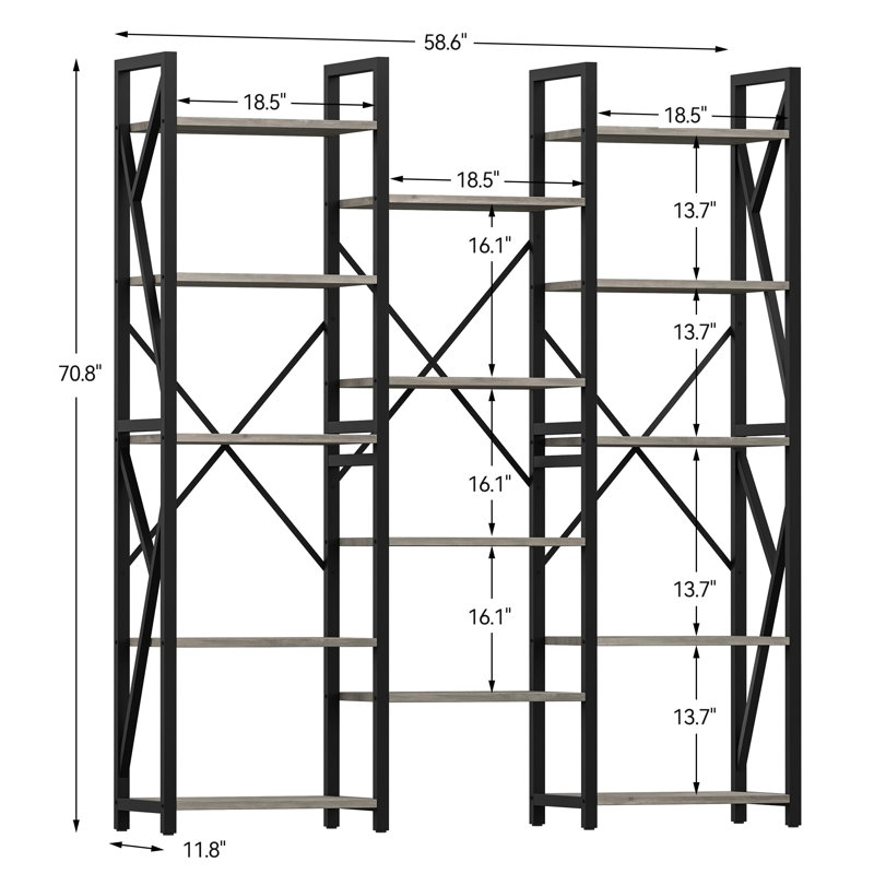 Libah Etagere Bookcase, Gray, 70.8"H  x 58.6"W x 11.8"D