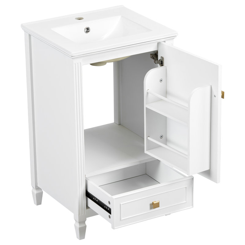 Meuble-lavabo simple autoportant blanc de 20 po avec lavabo et rangement en céramique