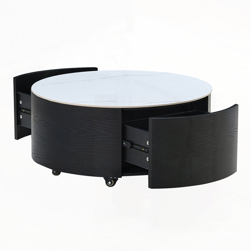 Table basse ronde et mobile avec roulettes, Noir