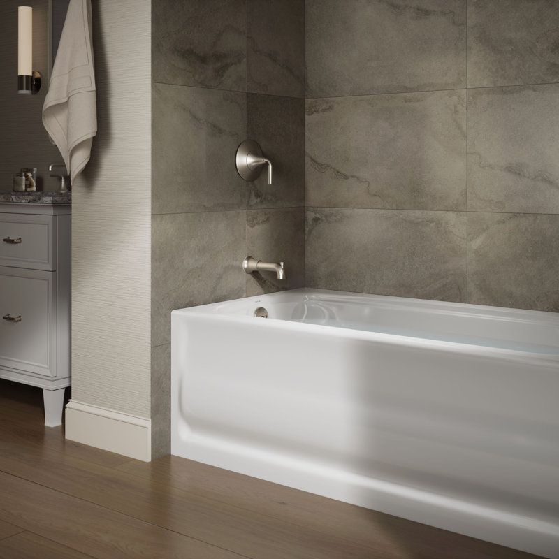 Bancroft® 60" x 32" Alcove Soaking Acrylic Bathtub, White, Left