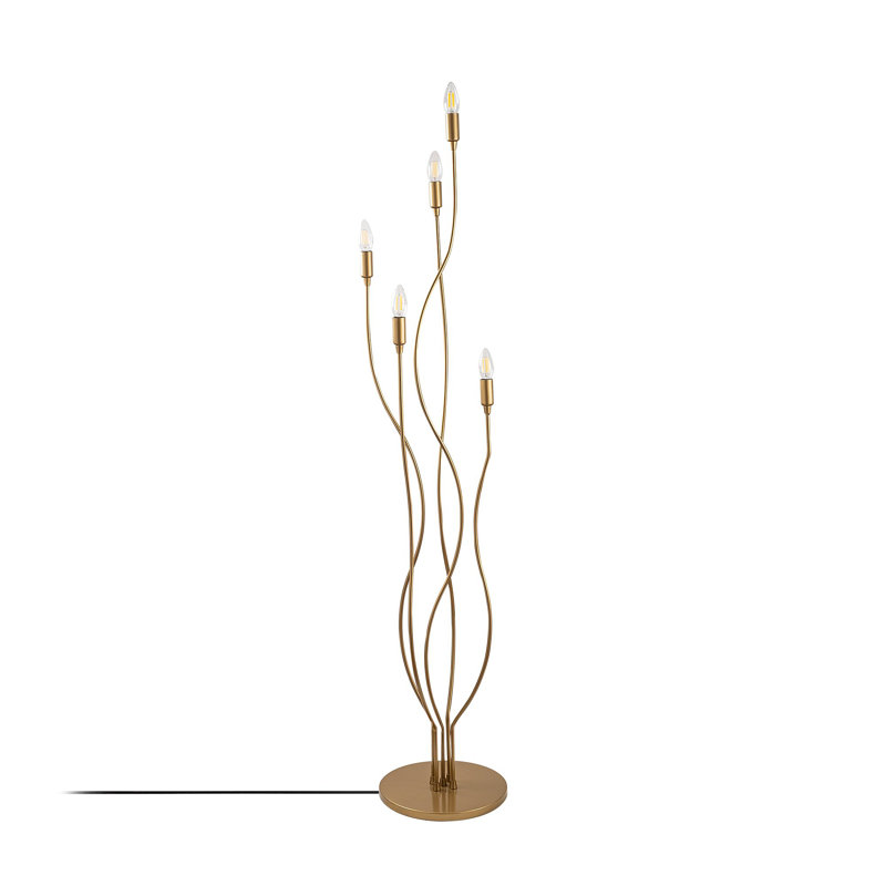 Elegant Gold Floor Lamp, 13.8 x 13.8 x 61.0 inches | Sturdy Metal Body with 30 cm Base Plate | 5 x E14 Socket (Max 40W) | Modern Glam Design for Living Room & Bedroom | Stylish Lighting Solution with 78.7-inch Cable