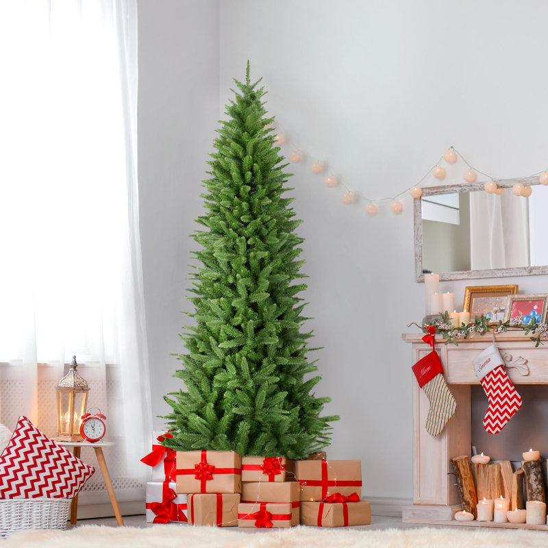 7.5-Foot Green Slim Pine Artificial Christmas Tree with Stand