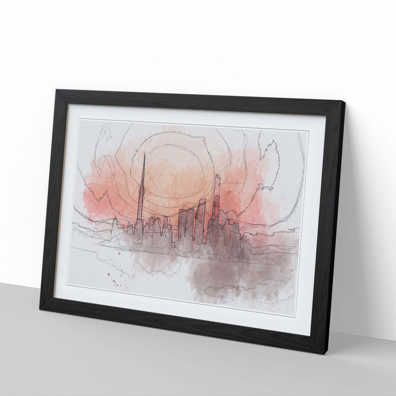 The Shanghai China Skyline in Abstract - Picture Frame Graphic Art Print, Black, 60cm H x 91cm W x 2cm D
