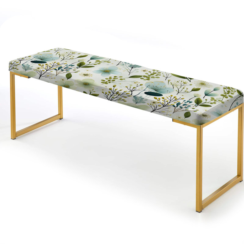 Floral Upholstered Gold Bench, Erynne
