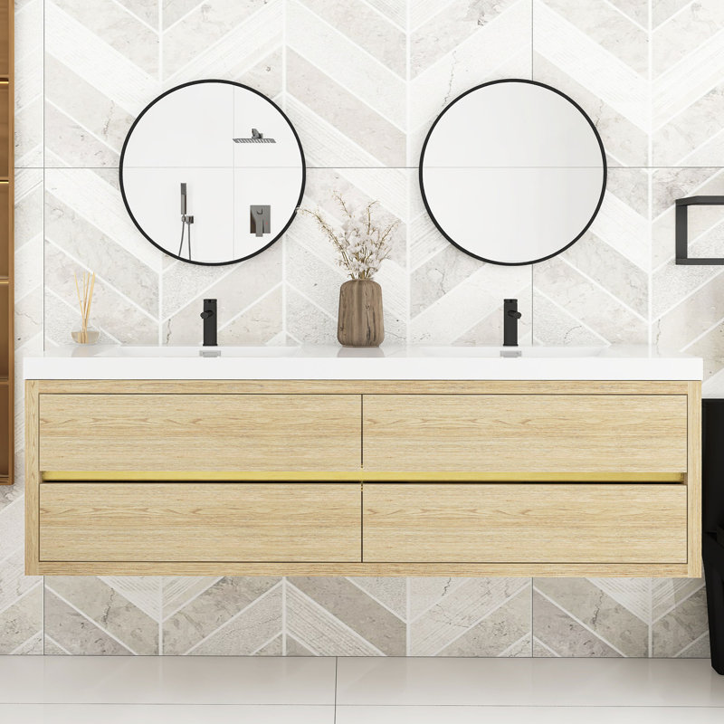 Meuble-lavabo mural avec lavabo l 70,87 po x P 19,69 po x H 22,44 po, Chêne naturel