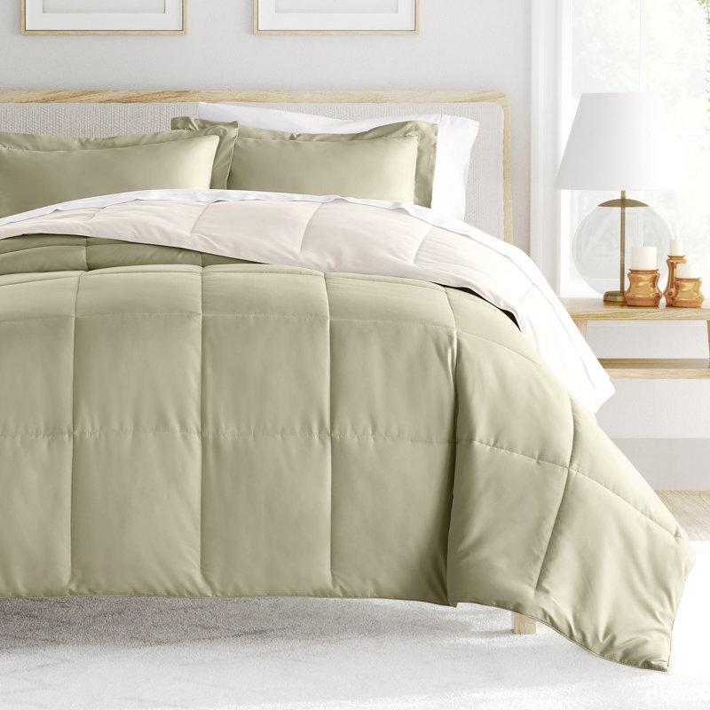 Reversible Down-Alternative Comforter Bedding Set, Twin/TwinXL Comforter + 1 Sham, Sage