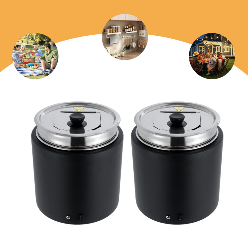 2 Pcs Electric Commercial Soup Warmer Pot Food Warmer Red, Black