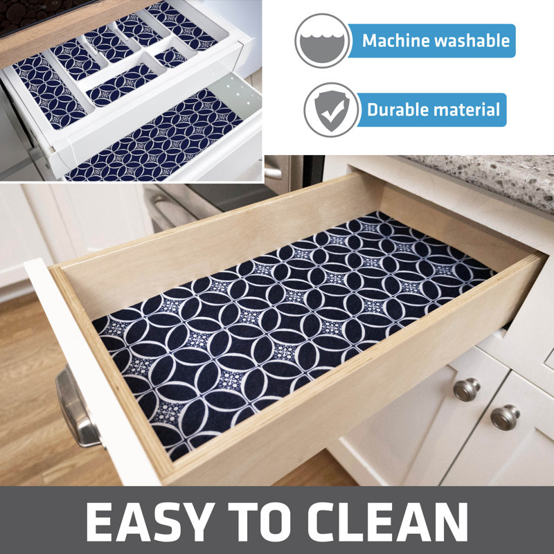 Premium Luxury Shelf & Drawer Liner, Thick Cushioned Fabric, Absorbent, Waterproof, Slip-Resistant, Non-Adhesive, Liners for Kitchen Cabinets, Cupboards (Indigo Navy) (12”x59”) (USA Made)