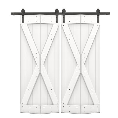 Pre-assembled Wood Bi-Fold Barn Door with Sliding Hardware Kit