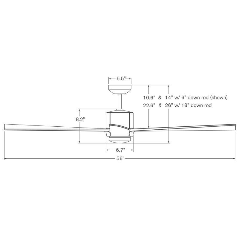 Nouveau LED Downrod Ceiling Fan, Ebony, Dark Bronze/Brass, Wall/Remote Combo Controls