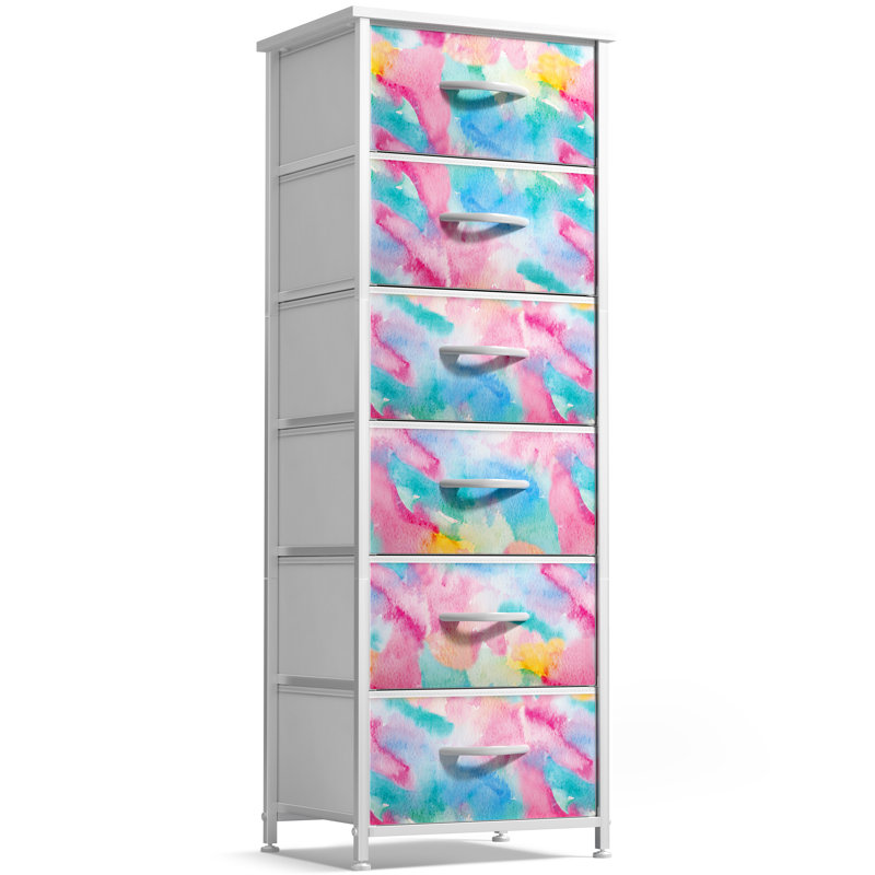Sorbus 6 Drawers Tall Dresser with Steel Frame, Wood Top & Easy Pull Foldable Fabric Bins
