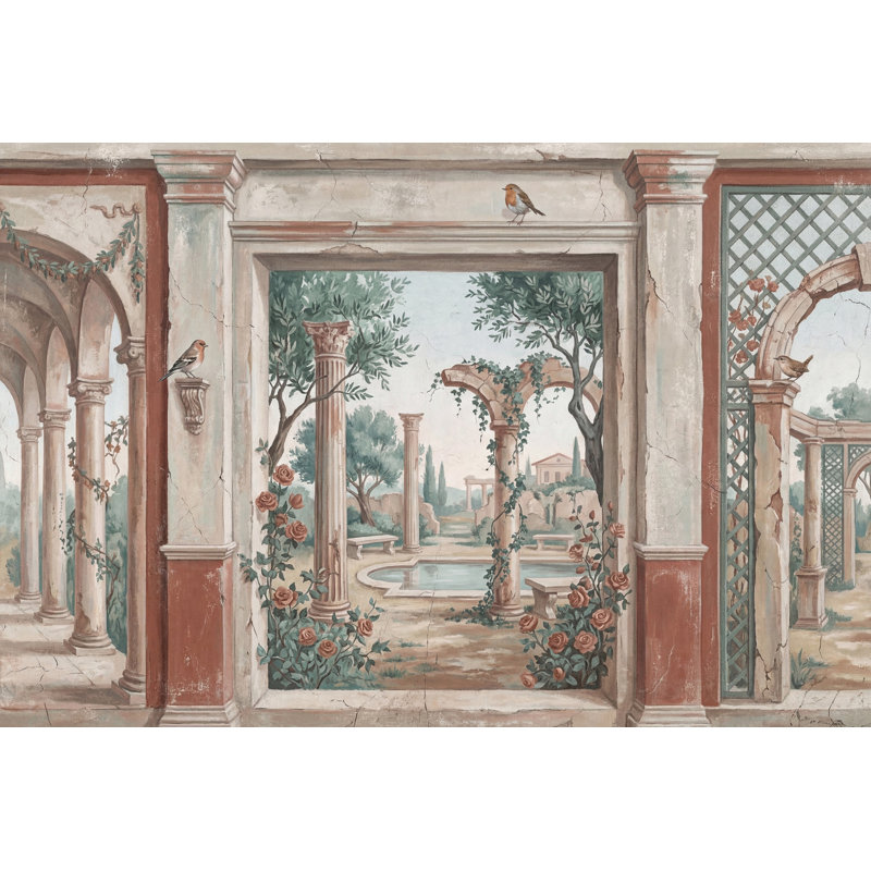 Murale classique de style méditerranéen avec colonnes romaines, 160 po x 108 po, Peler et coller