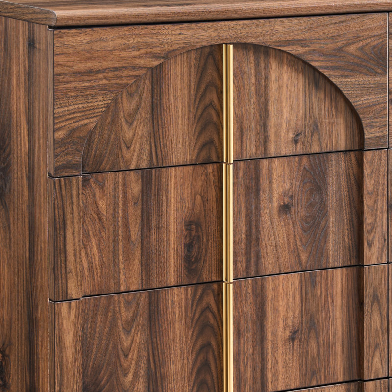 Commode moderne 8 tiroirs, commode de chambre à coucher avec panneau arqué, Brun