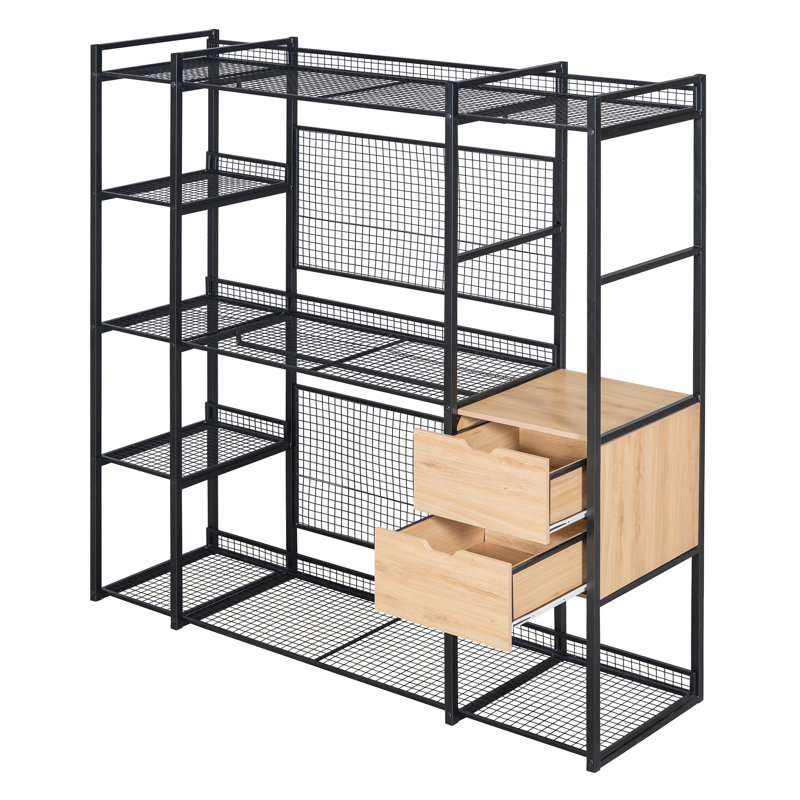 Garde-robe ouverte avec rails suspendus, Noir