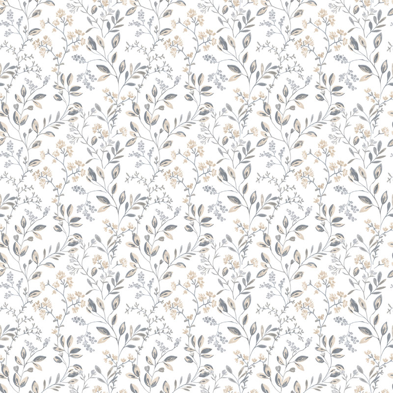 Just Kitchens Spring Leaf Trail 33' L x 21" W Wallpaper Roll, Gray/Beige/White
