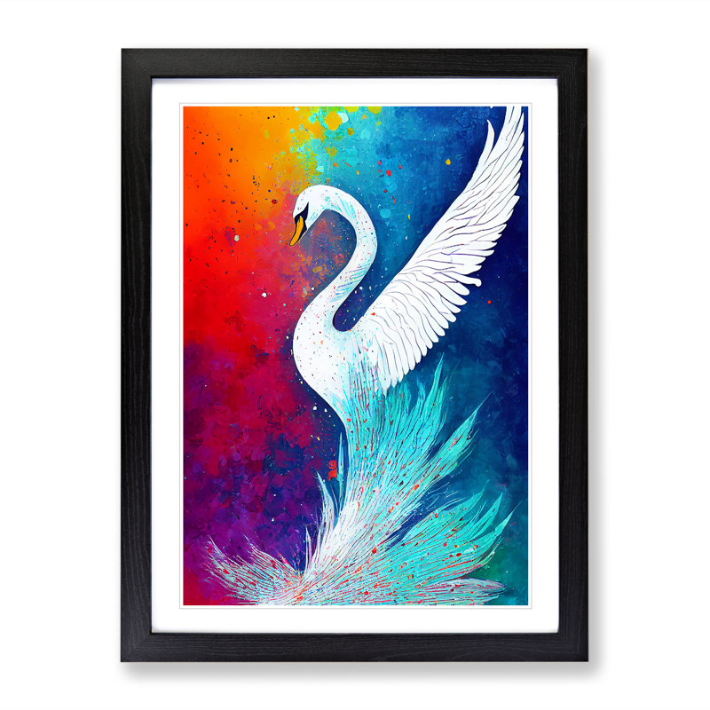 Swan Paint Splash - Single Picture Frame Print, 64cm H x 46cm W x 2cm D, Black Framed