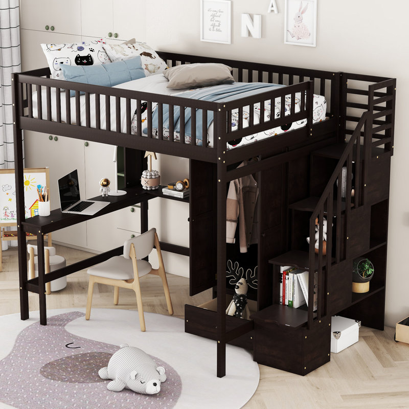Elevare Bunk Bed With Roof And Window, Pinewood And MDF, Twin, Espresso