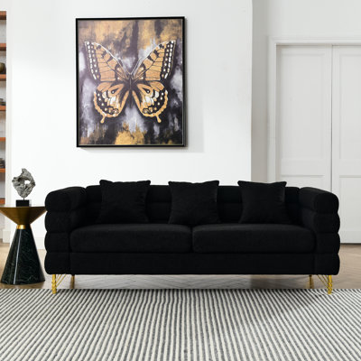 81 Inch 3 Seater Sectional - Soft Fabric In Black Pillows Included For Living Room, Bedroom, Office , With Decorate Your Home