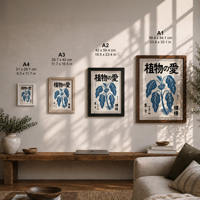 Study in Blue Botanical - Framed Print, A3 - 42.0 x 29.7 cm, White