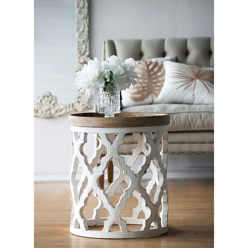Table d'appoint 23 po blanc vieilli, style décontracté, bois de sapin, 19,7 x 19,7 x 23 po, 9,9 lb, style moderne rustique décontracté, design américain