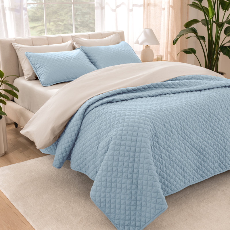 Modern & Contemporary Coverlet, Full/Queen Coverlet + 2 Standard Shams, Light Blue
