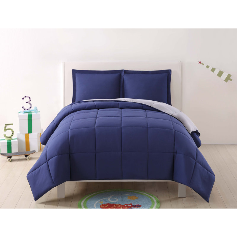 Full Navy and Gray Reversible Microfiber Comforter Set