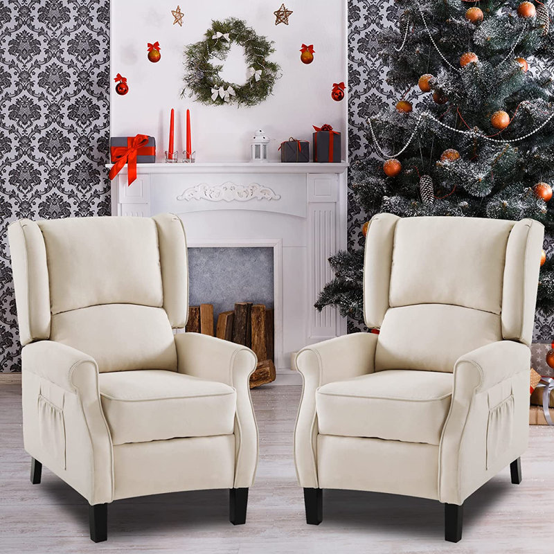 Fauteuil inclinable manuel en bois massif avec chauffage, Beige toile
