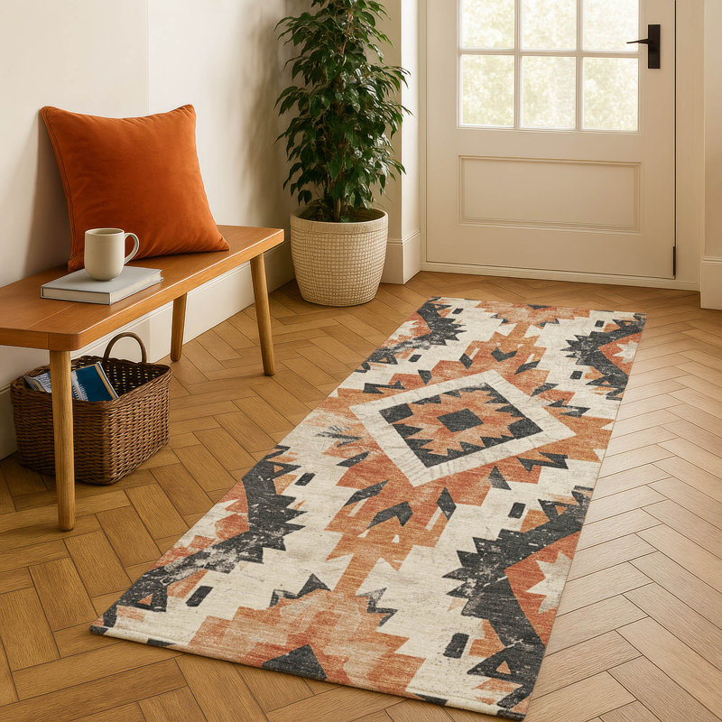 Premium Machine Washable Crestover AMF1878 Aztec Rug, Runner 2'3" x 7'6"