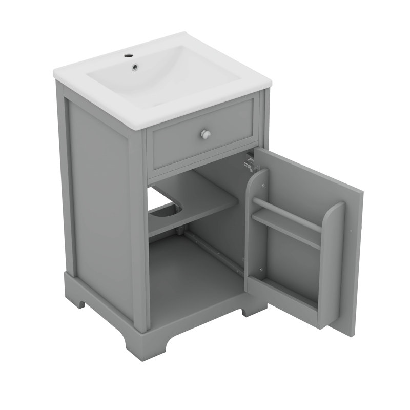20" Bathroom Vanity With Sink, Storage Rack And Adjustable Shelve, Gray