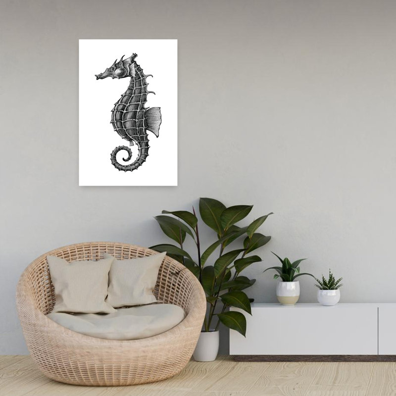 «Graceful Seahorse», dessin abstrait, hippocampe, art mural côtier, H 24 po x l 16 po