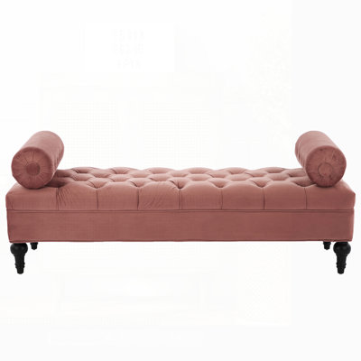 Modern Velvet Upholstered Bedroom Bench With 2 Detachable Pillows, Comfy Footstool For Living Room And Entryway
