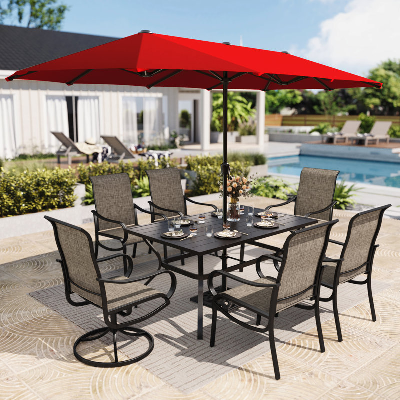 Ensemble repas de patio 6 places avec parasol, Rouge