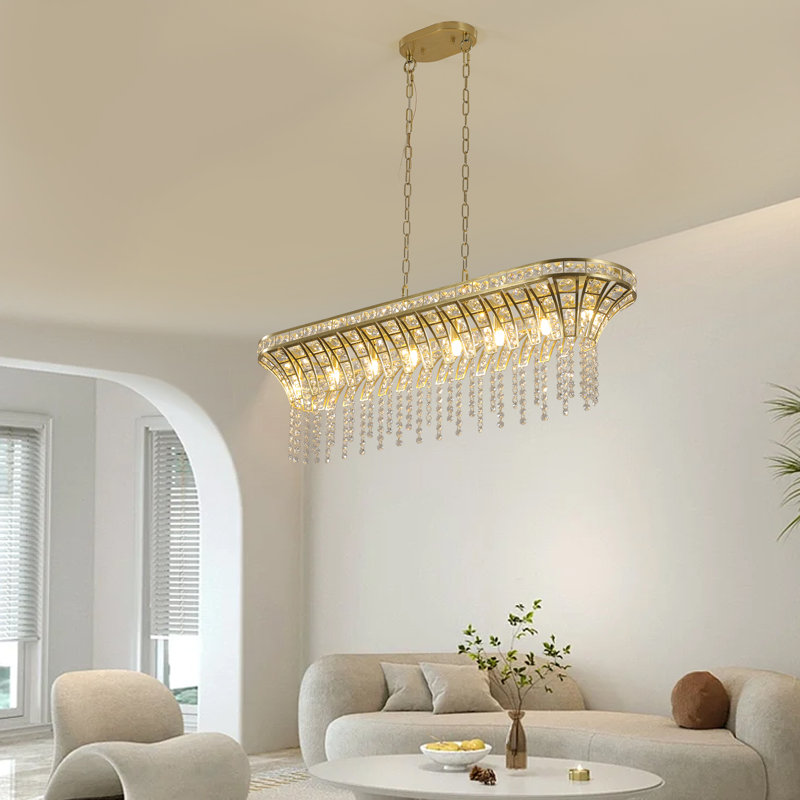 Lustre rectangulaire moderne en cristal 39 po avec finition dorée Dujardin