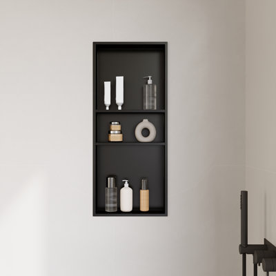 13" W x 31" H Triple Shelf Stainless Steel Shower Niche, Anti-Rust with Drainage Slope, Black Recessed Organizer