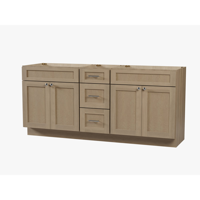 Meuble-lavabo double 75 po avec base de tiroir Disar, Chêne naturel