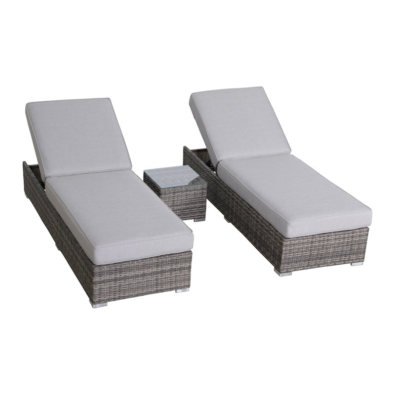 Beaminster Fully Assembled Outdoor Wicker Chaise Lounge Set with Table, Mixed Gray