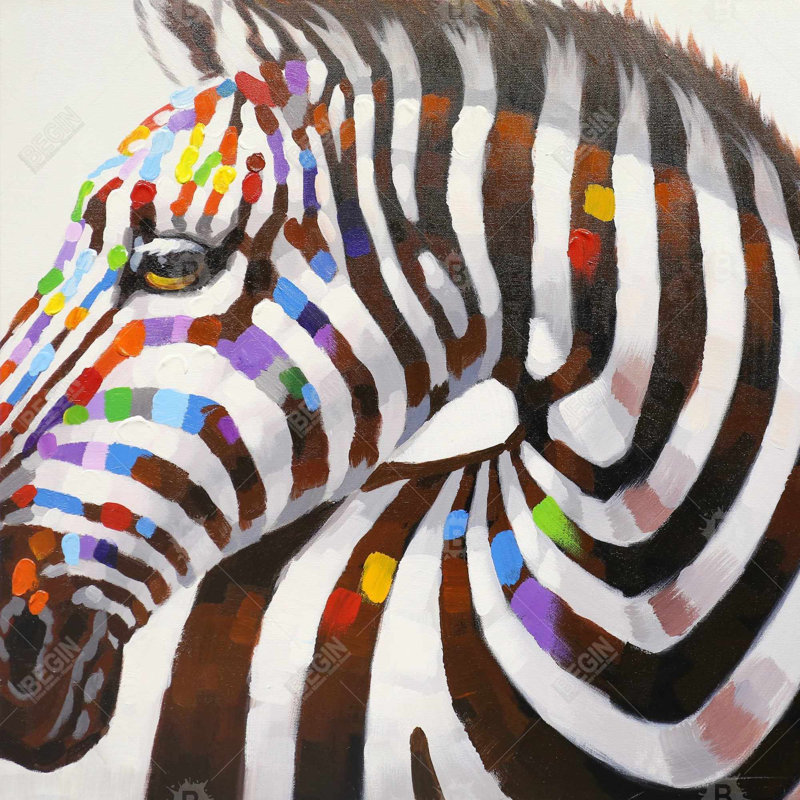 Toile zébrée colorée | Faune décorative contemporaine, H 8 po x l 8 po