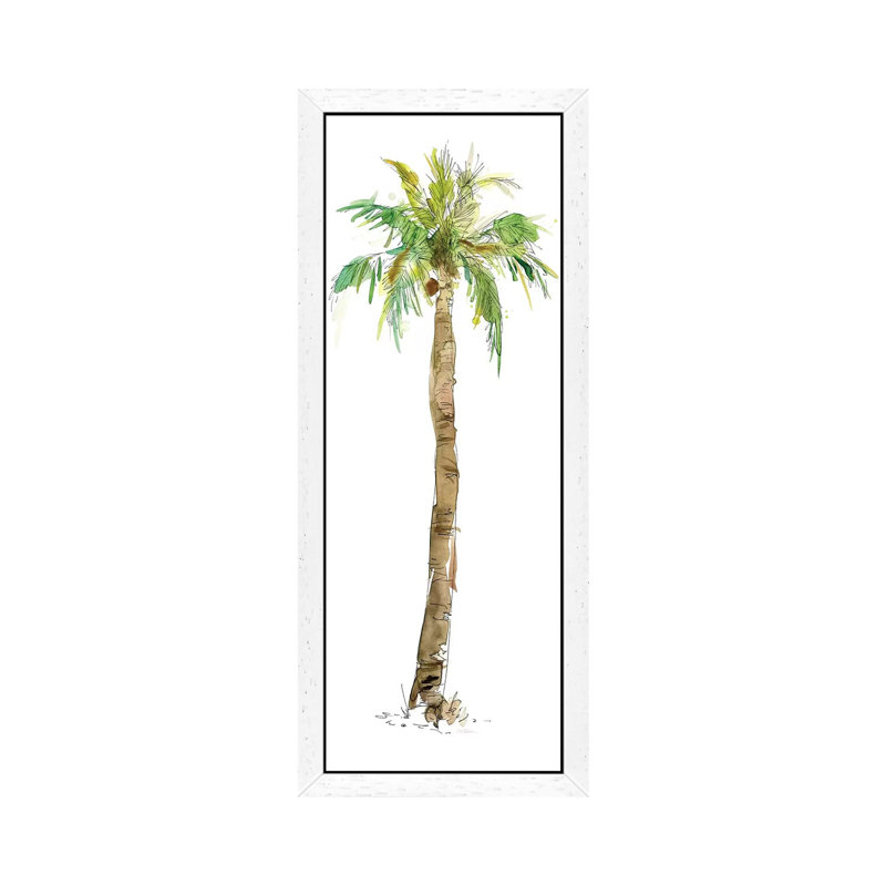 Washed Palm I by Carol Robinson - Floater Frame Panoramic Painting on Canvas, 30.48 cm H x 91.44 cm W, White