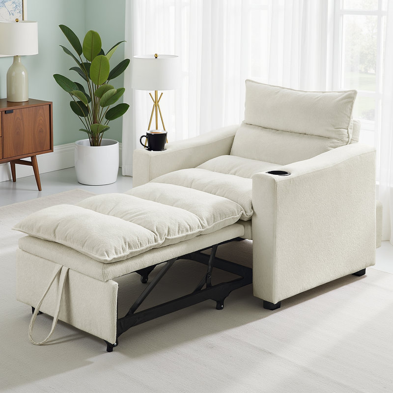 Fauteuil inclinable convertible 3-en-1 en velours, Beige