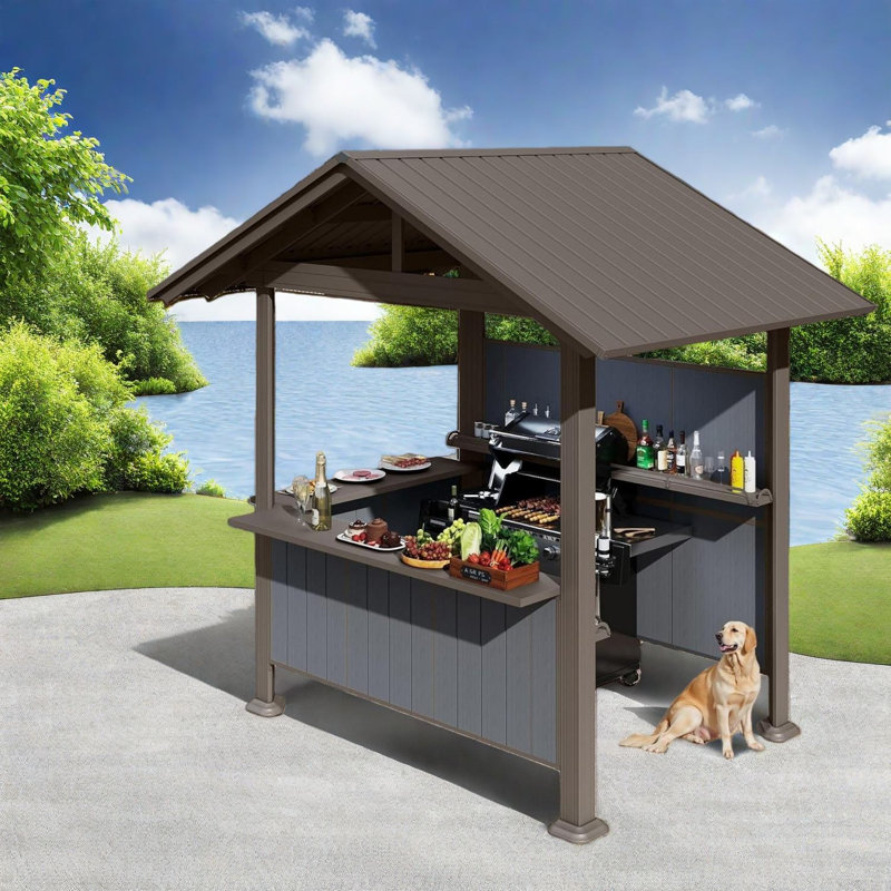 Pavillon de jardin rustique en acier avec tablettes de rangement pour patio