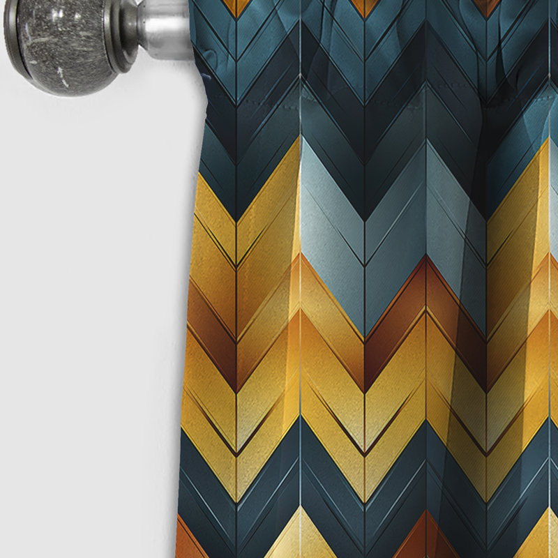 Motif à chevrons de fusion industrielle doré et bleu - Rideau occultant à chevrons - 1 panneau, L 52 po x L 95 po