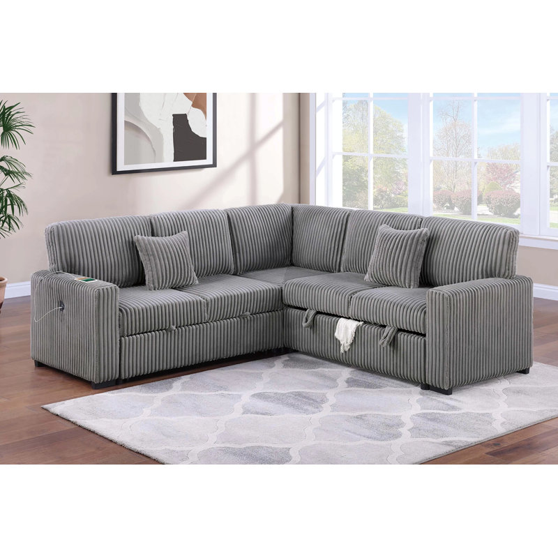 Lyric 3-Piece Convertible Sectional, Smoke Corduroy