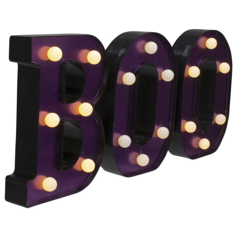Enseigne lumineuse d'Halloween à DEL «BOO», H 6,5 po x l 5 po x P 1 po, Mauve