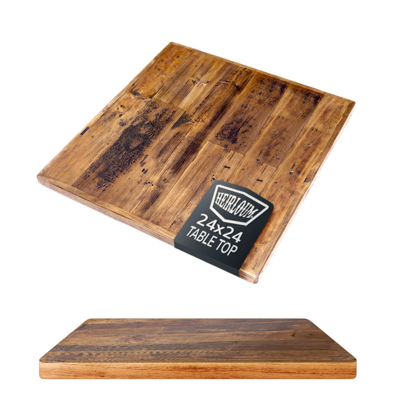 Rustic Brown Reclaimed Wood Rectangular Table Top, 24" x 24"