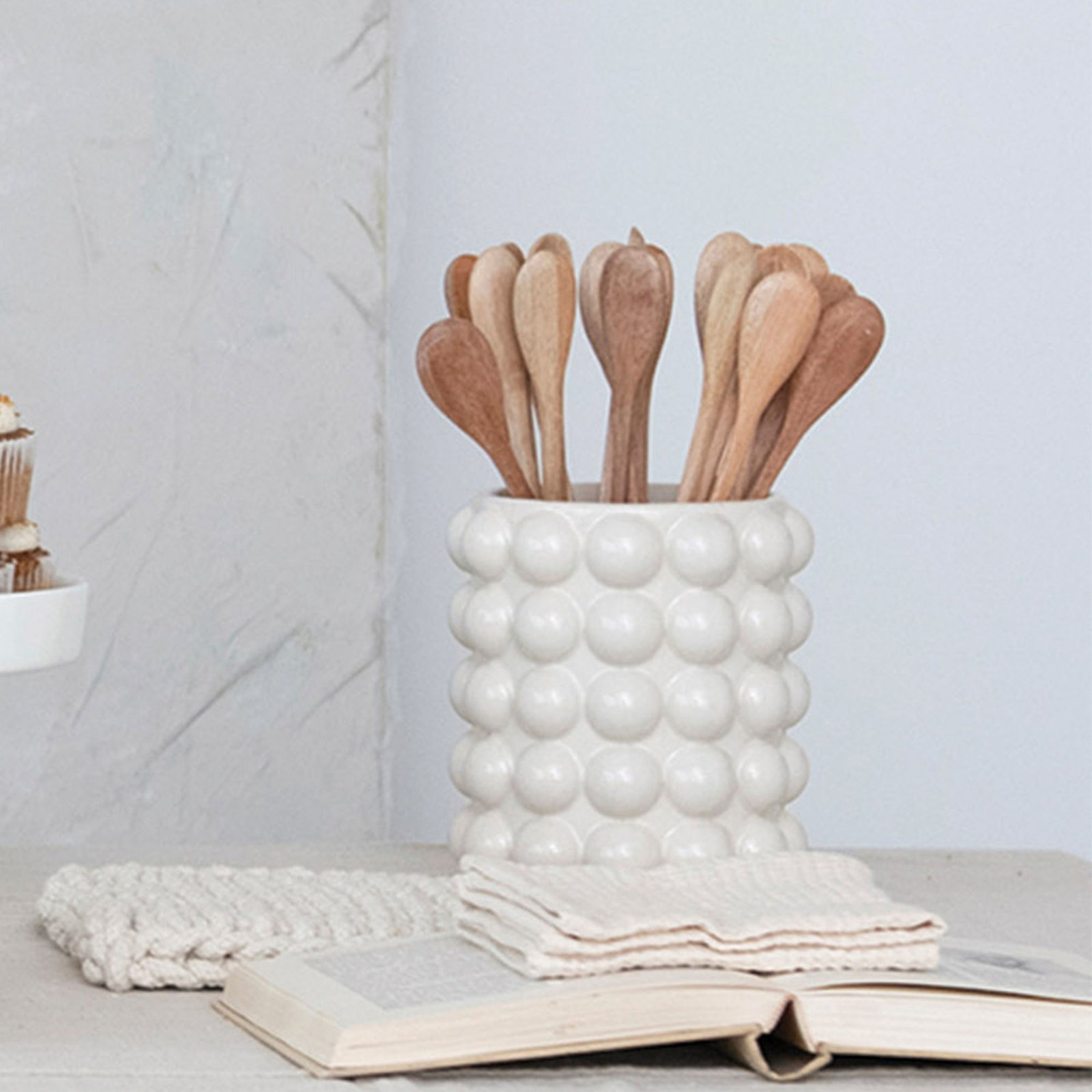 Zeppelin Stoneware Raised Kitchen Canister, 8.25" H x 6" W x 6" D, Cream/Brown