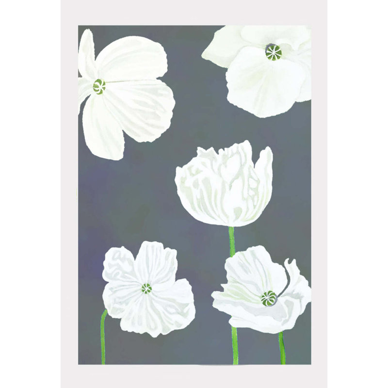 Coquelicots blancs sur fond bleu maussade - impression sans cadre, H 11 po x l 8,5 po