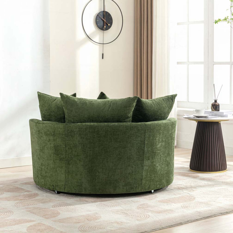 Fauteuil demi-tonneau pivotant à 360 ° avec repose-pieds avec rangement et 4 coussins, Vert