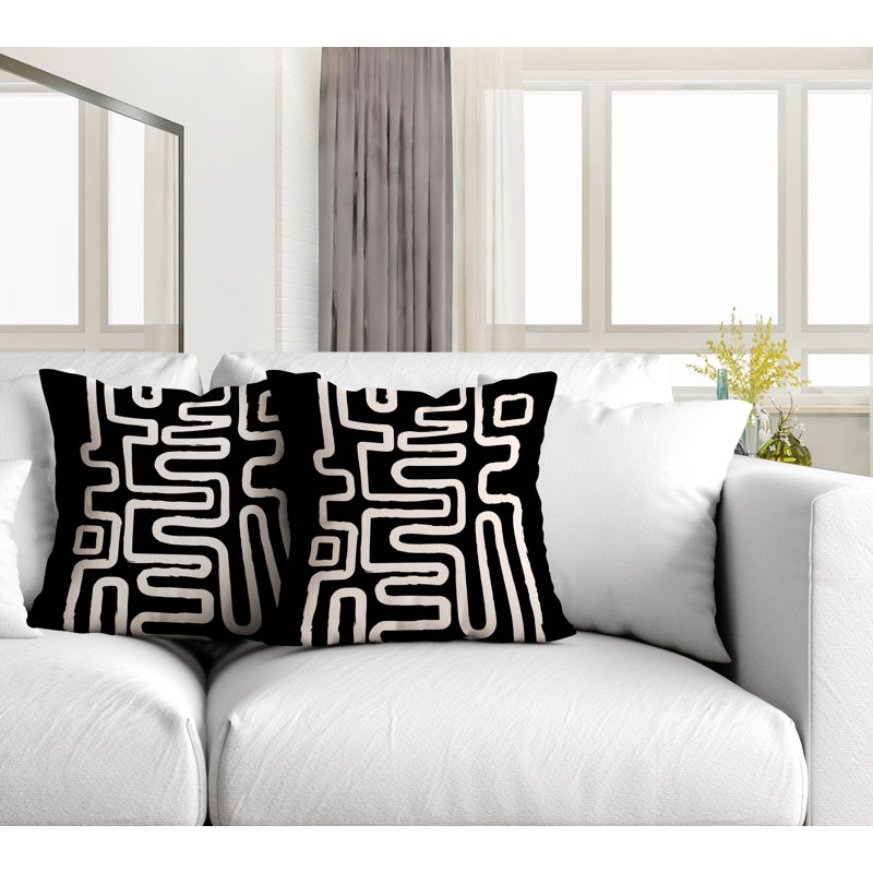 Coussin décoratif carré intérieur / extérieur Miroir, L 15 po x H 15 po, Noir