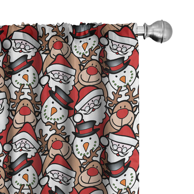 Snowman Reindeer Santa Claus Semi-Sheer Rod Pocket Curtain Panels, 28" x 84"